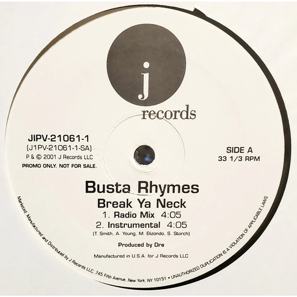 Busta Rhymes Break Ya Neck Vinyl 12" 2001 US Original HHV