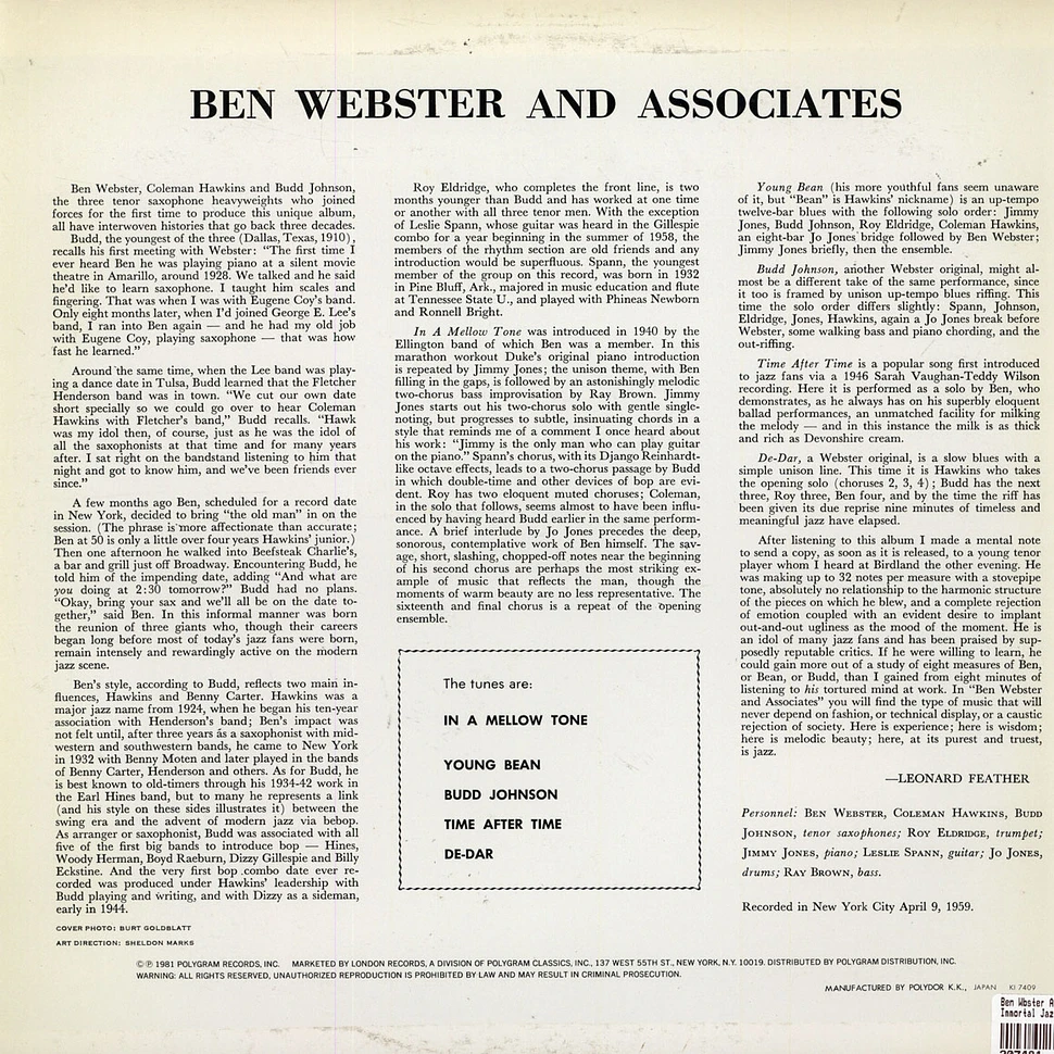 Ben Wbster And Associates - Immortal Jazz On Verve II Vol. 5