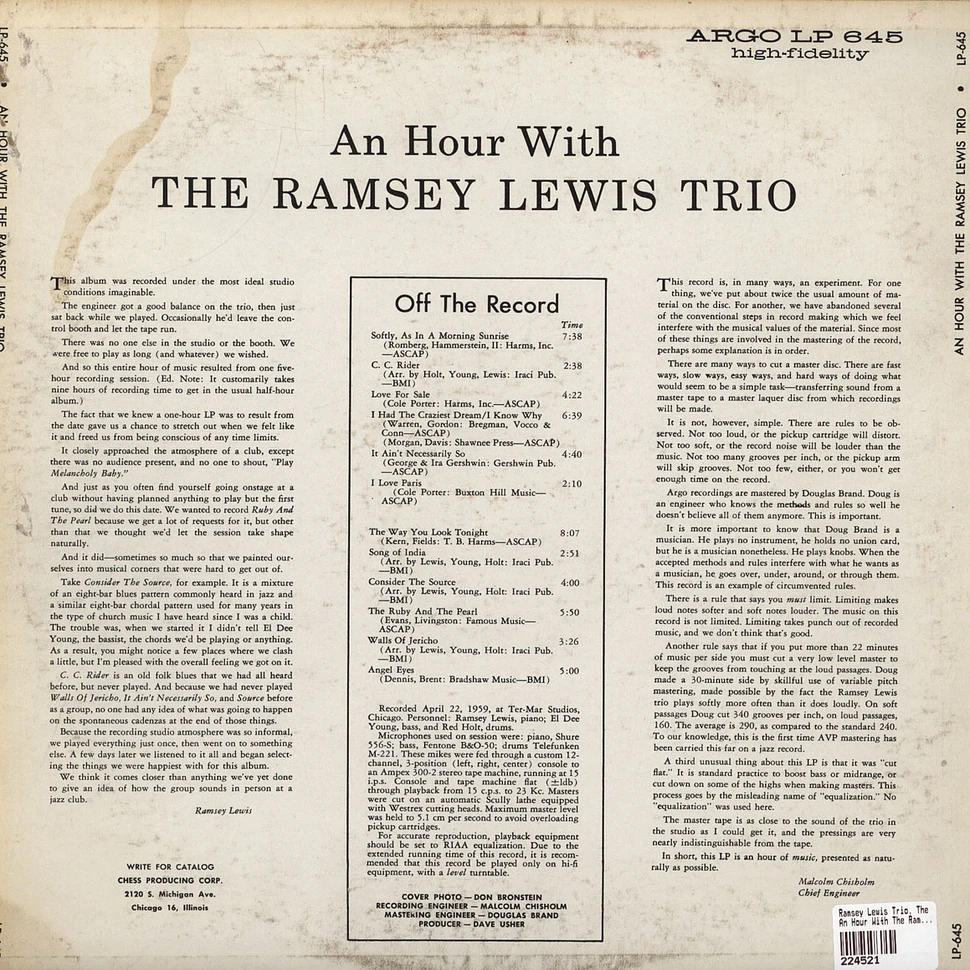 The Ramsey Lewis Trio - An Hour With The Ramsey Lewis Trio