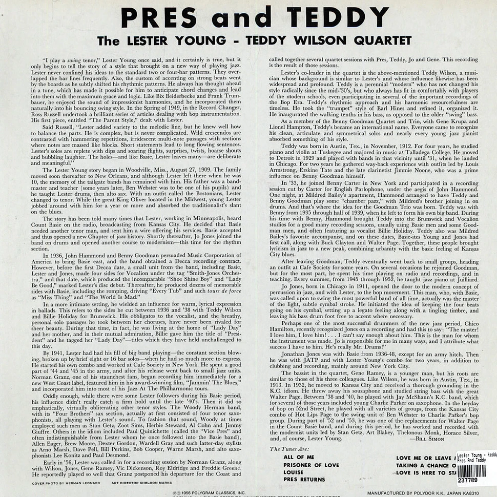 The Lester Young - teddy Wilson Quartet - Pres And Teddy