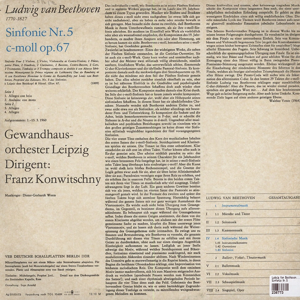 Ludwig Van Beethoven / Franz Konwitschny / Gewandhausorchester Leipzig - Sinfonie Nr.5