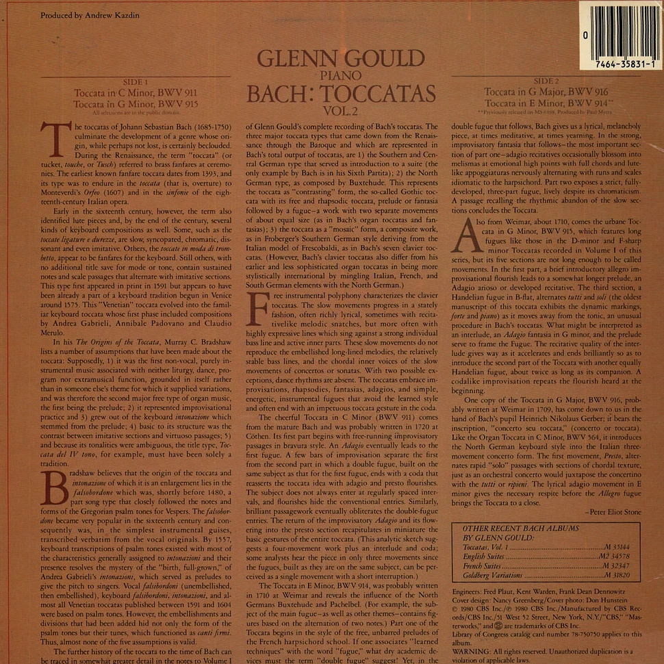 Glenn Gould - Bach Toccatas Vol.2