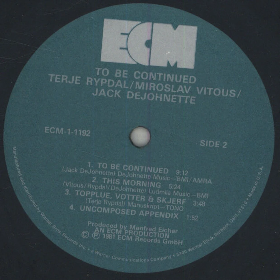 Terje Rypdal / Miroslav Vitous / Jack DeJohnette - To Be Continued