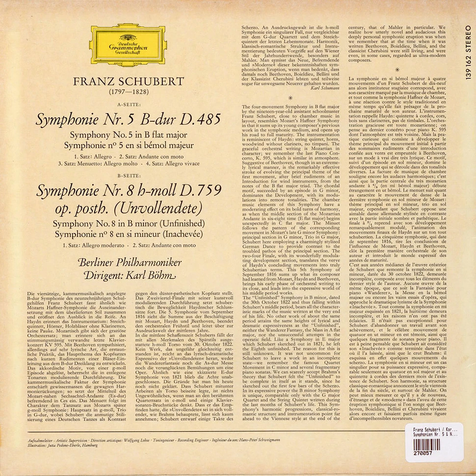 Franz Schubert • Karl Böhm, Berliner Philharmoniker - Symphonien Nr. 5 & Nr. 8 (Unvollendete · Inachevée · Unfinished)