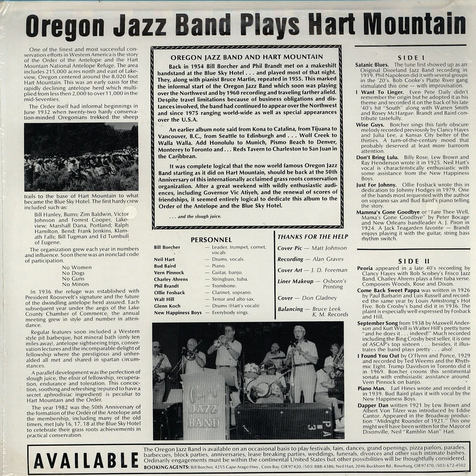 Oregon Jazz Band - Oregon Jazz Band Plays Hart Mountain