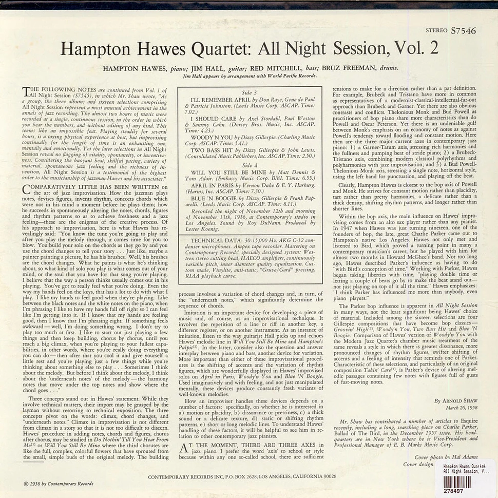 Hampton Hawes Quartet - All Night Session! Vol. 2