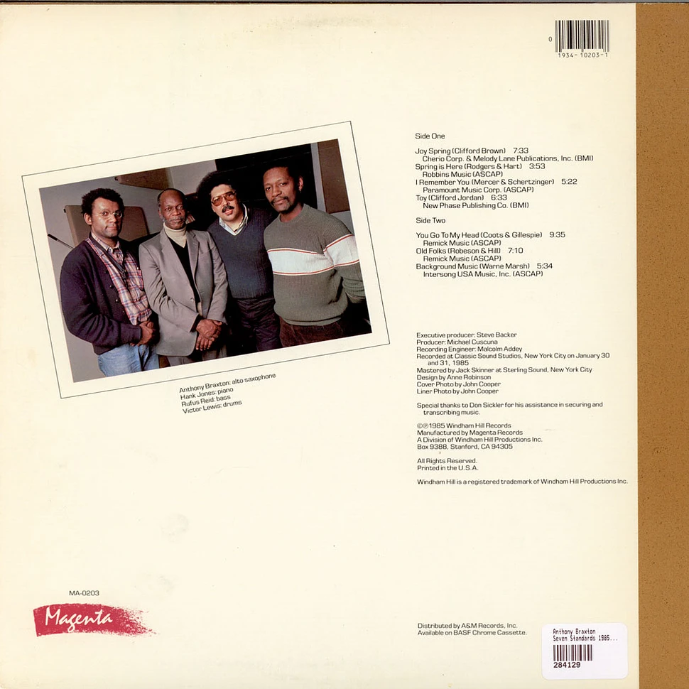 Anthony Braxton - Seven Standards 1985, Volume I - Vinyl LP - 1985 ...