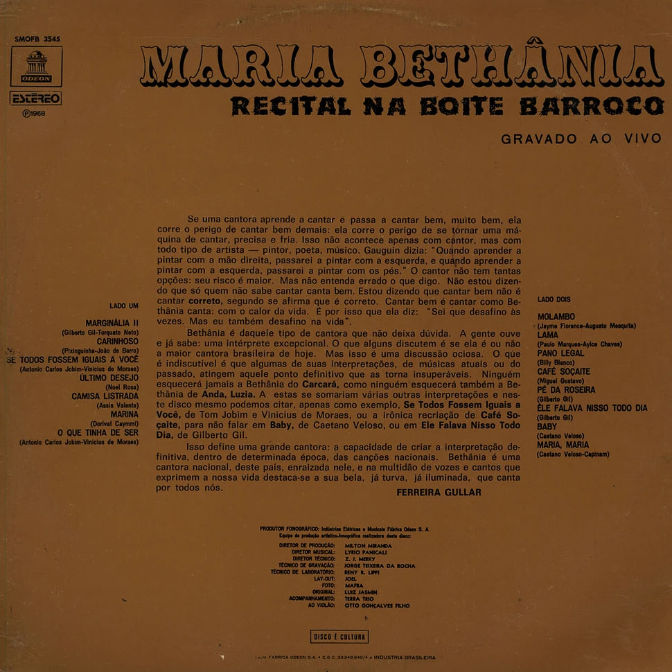 Maria Bethânia - Recital Na Boite Barroco