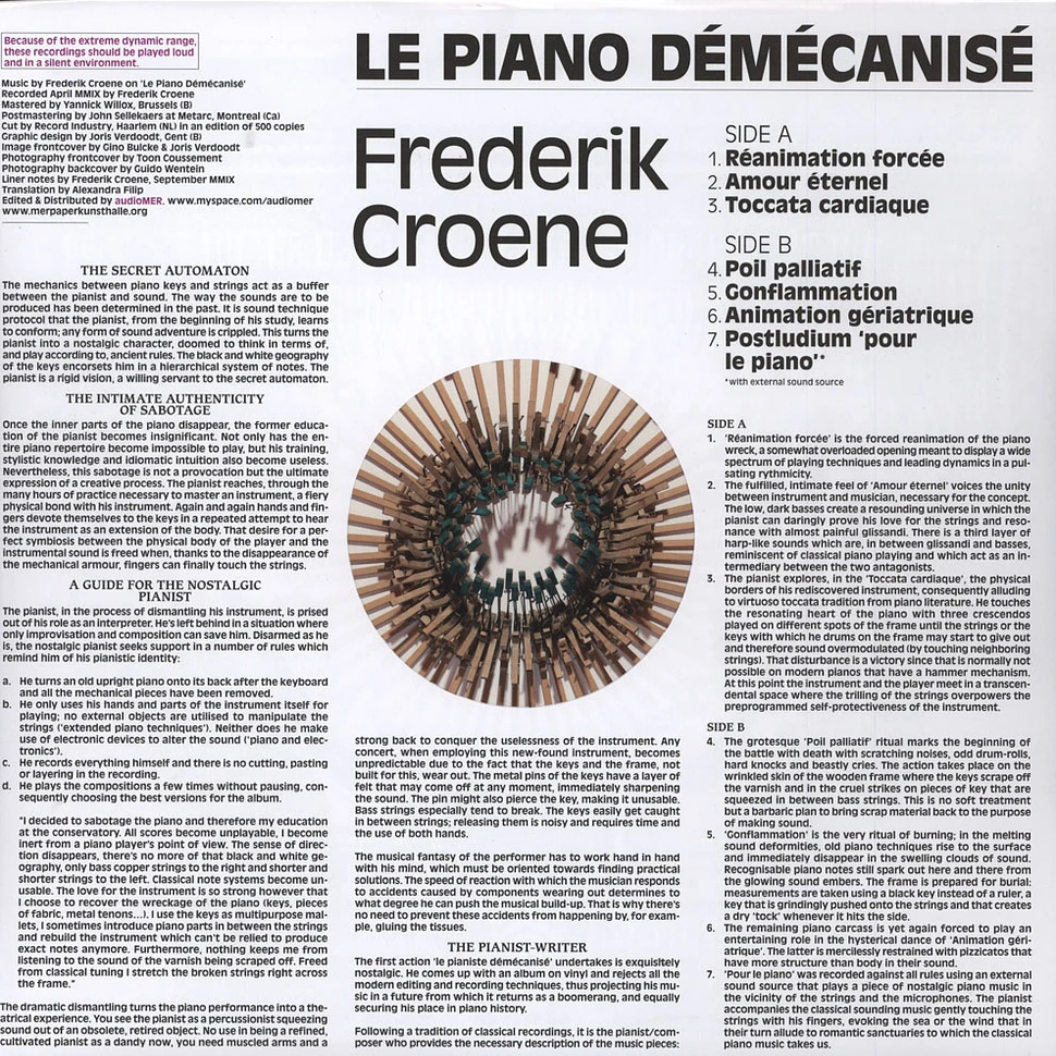 Frederik Croene - Le Piano Démécanisé