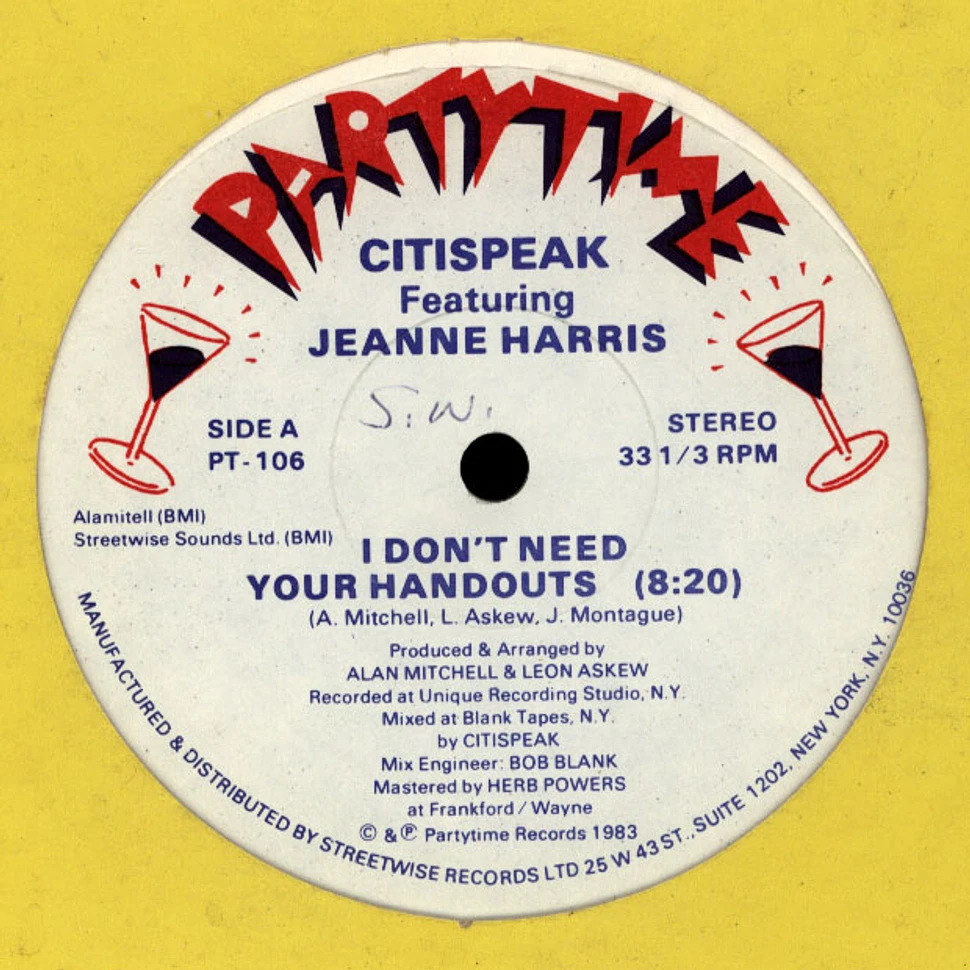Citispeak Featuring Jeanne Harris - I Don't Need Your Handouts