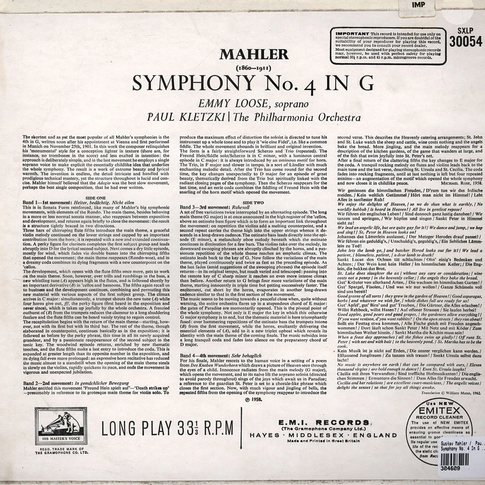 Gustav Mahler / Paul Kletzki / Philharmonia Orchestra, The - Symphony No. 4 In G Major