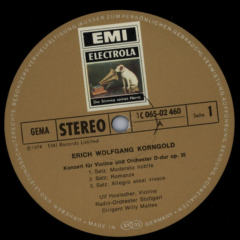 Erich Wolfgang Korngold - Ulf Hoelscher / Willy Mattes - Korngold Violin Concerto, Much Ado About Nothing - Suite, Theme And Variations - Op 42