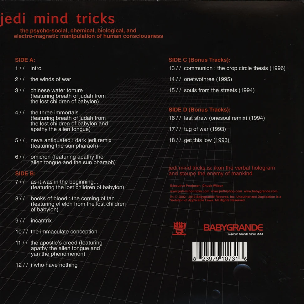 Jedi Mind Tricks - The Psycho-Social, Chemical, Biological, And Electro-Magnetic Manipulation Of Human Consciousness Red Vinyl Edition