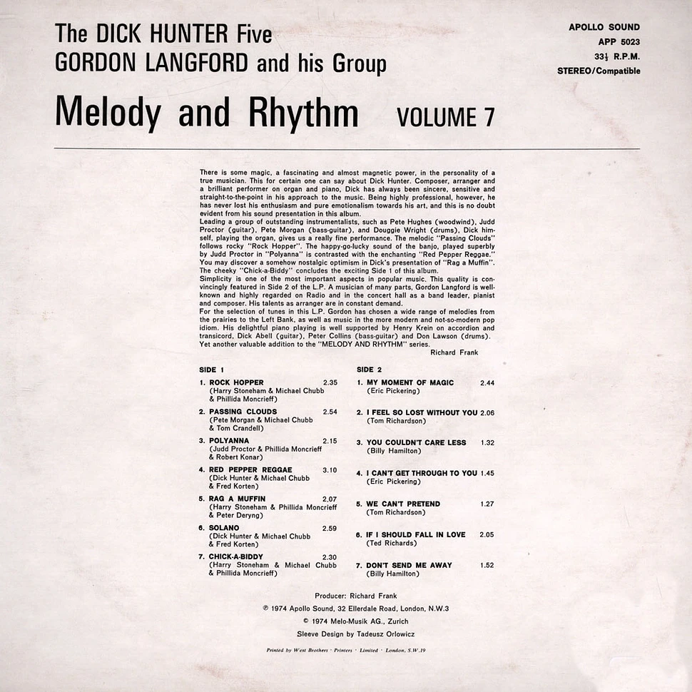 The Dick Hunter Five / Gordon Langford And His Group - Melody And Rhythm Volume 7