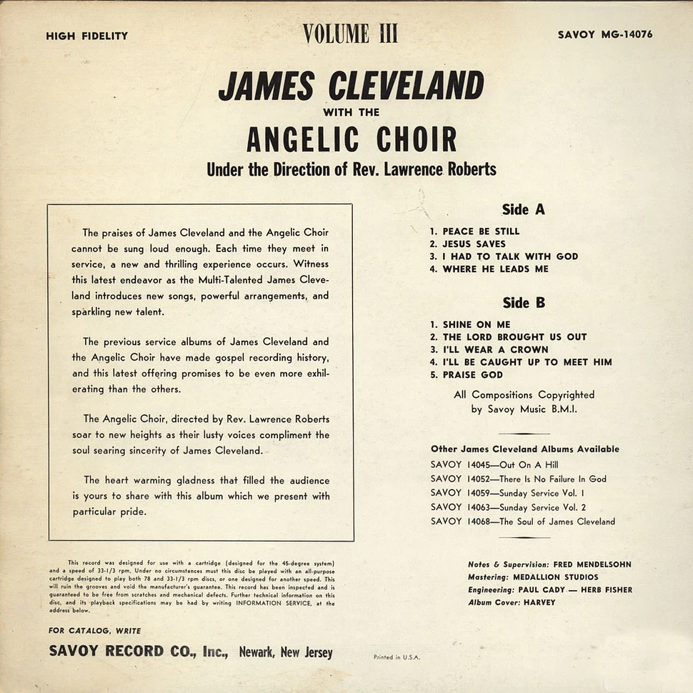 Rev. James Cleveland And The Angelic Choir - Peace Be Still (Vol. 3)