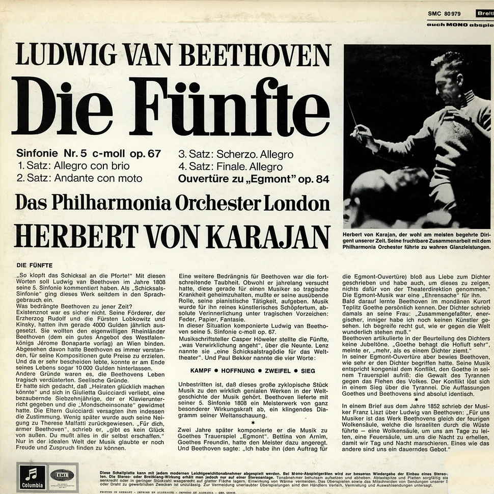 Ludwig Van Beethoven / Karajan / Philharmonia Orchester London - Die Fünfte / Ouvertüre zu Egmont