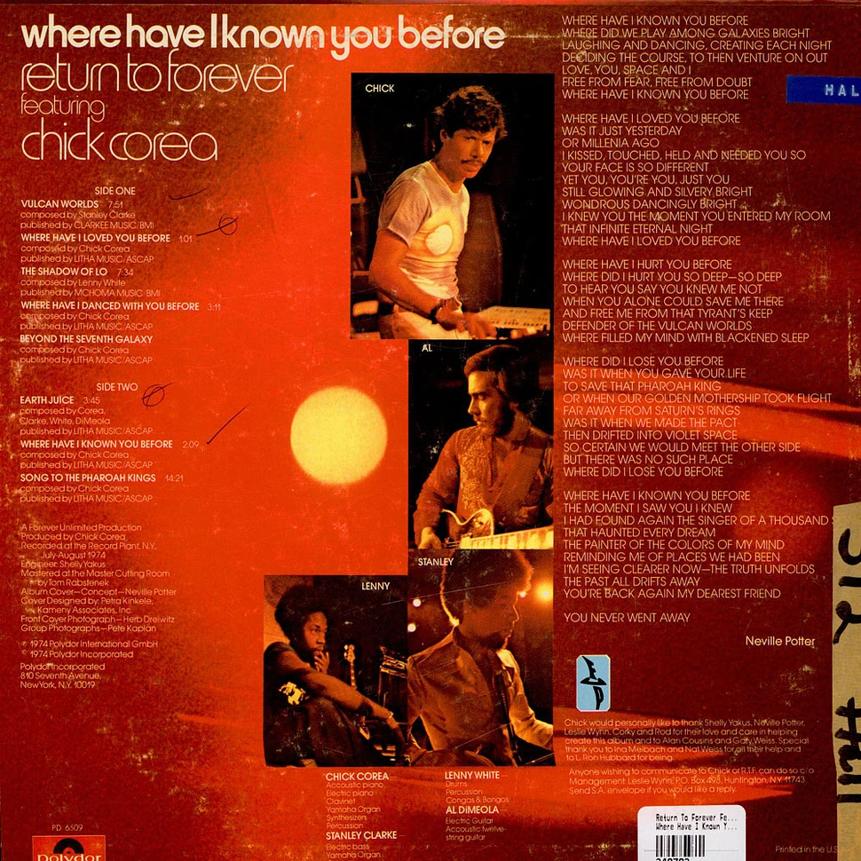 Return To Forever Featuring Chick Corea - Where Have I Known You Before