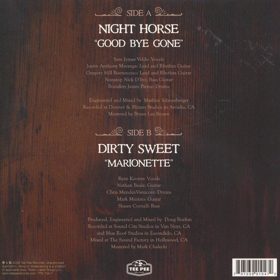Night Horse / Dirty Sweet - Good Bye Gone / Marionett