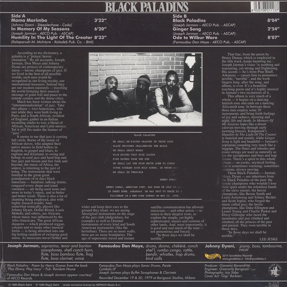 Joseph Jarman, Don Moye & Johnny Dyani - Black Paladins