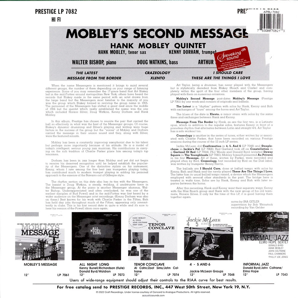 Hank Mobley - Mobley's 2nd Message 200g Vinyl Edition