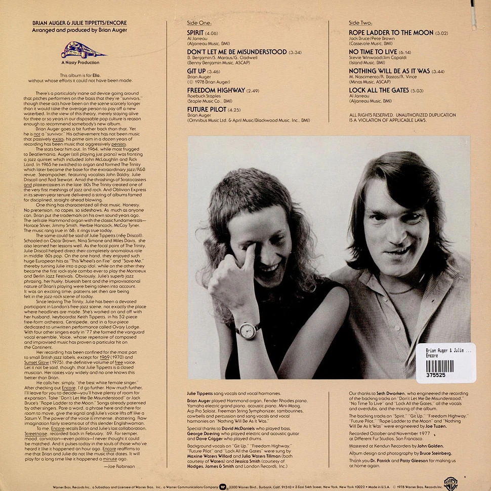 Brian Auger & Julie Tippetts - Encore