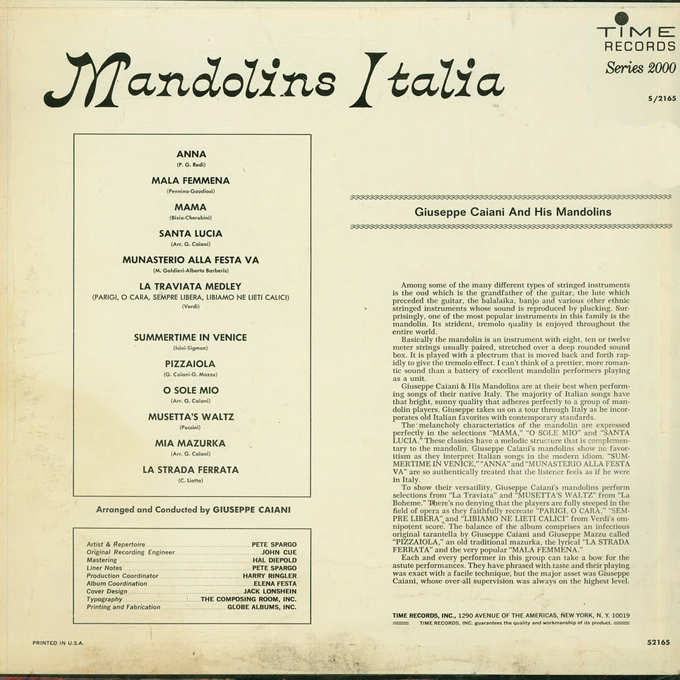 Guiseppe Caiani & His Orchestra - Mandolins Italia