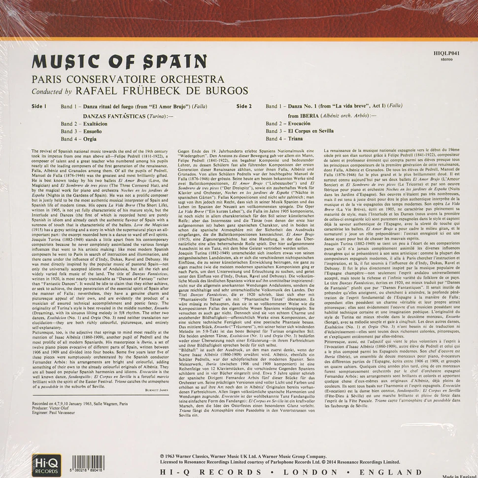 Frühbeck De Burgos / Paris Conservatoire Orchestra - Music Of Spain