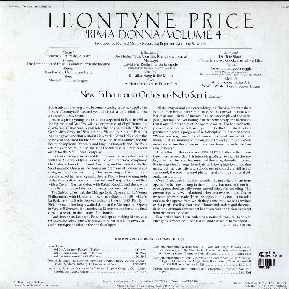 Leontyne Price, New Philharmonia Orchestra, Nello Santi - Prima Donna / Volume 4