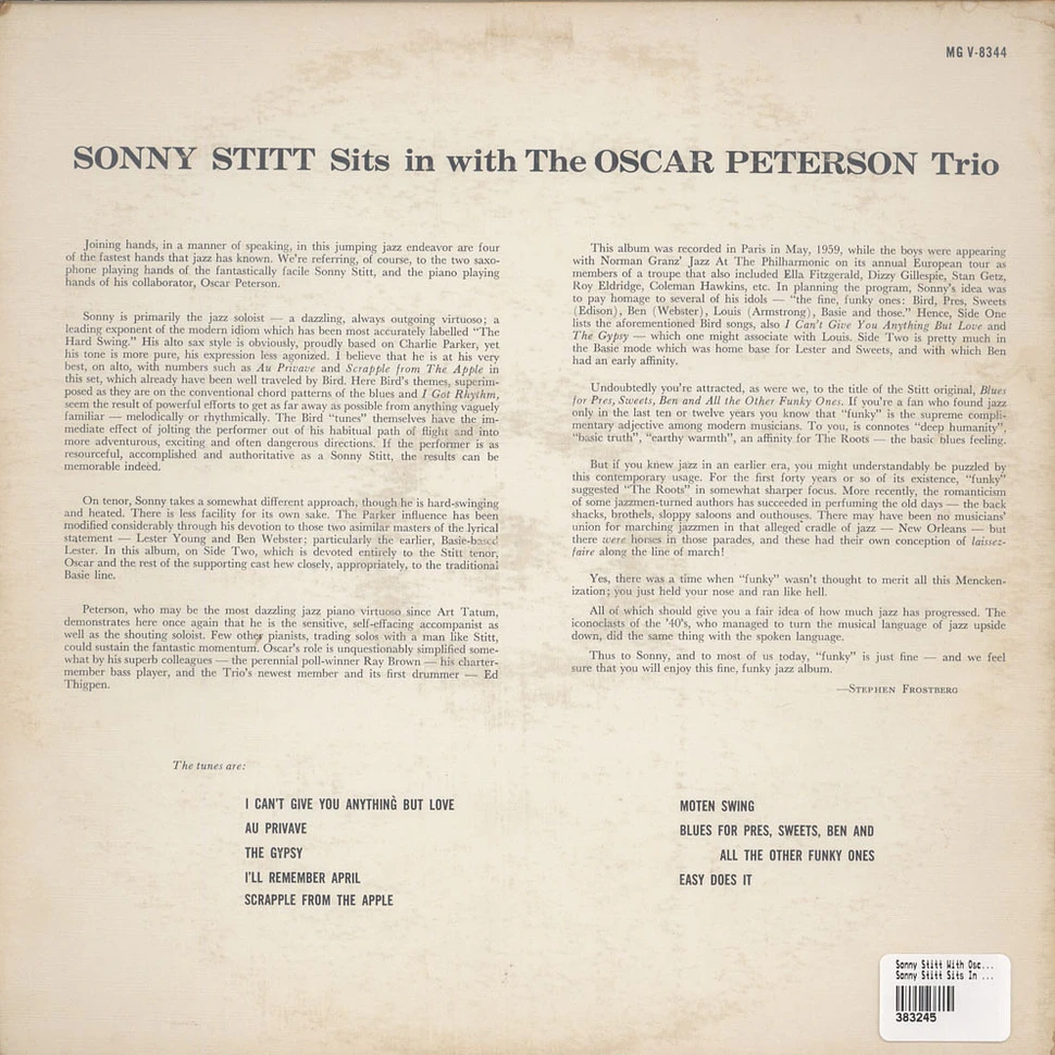 Sonny Stitt With The Oscar Peterson Trio - Sonny Stitt Sits In With The Oscar Peterson Trio