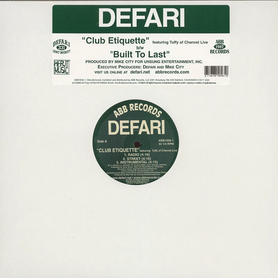 Defari - Club Etiquette / Built To Last