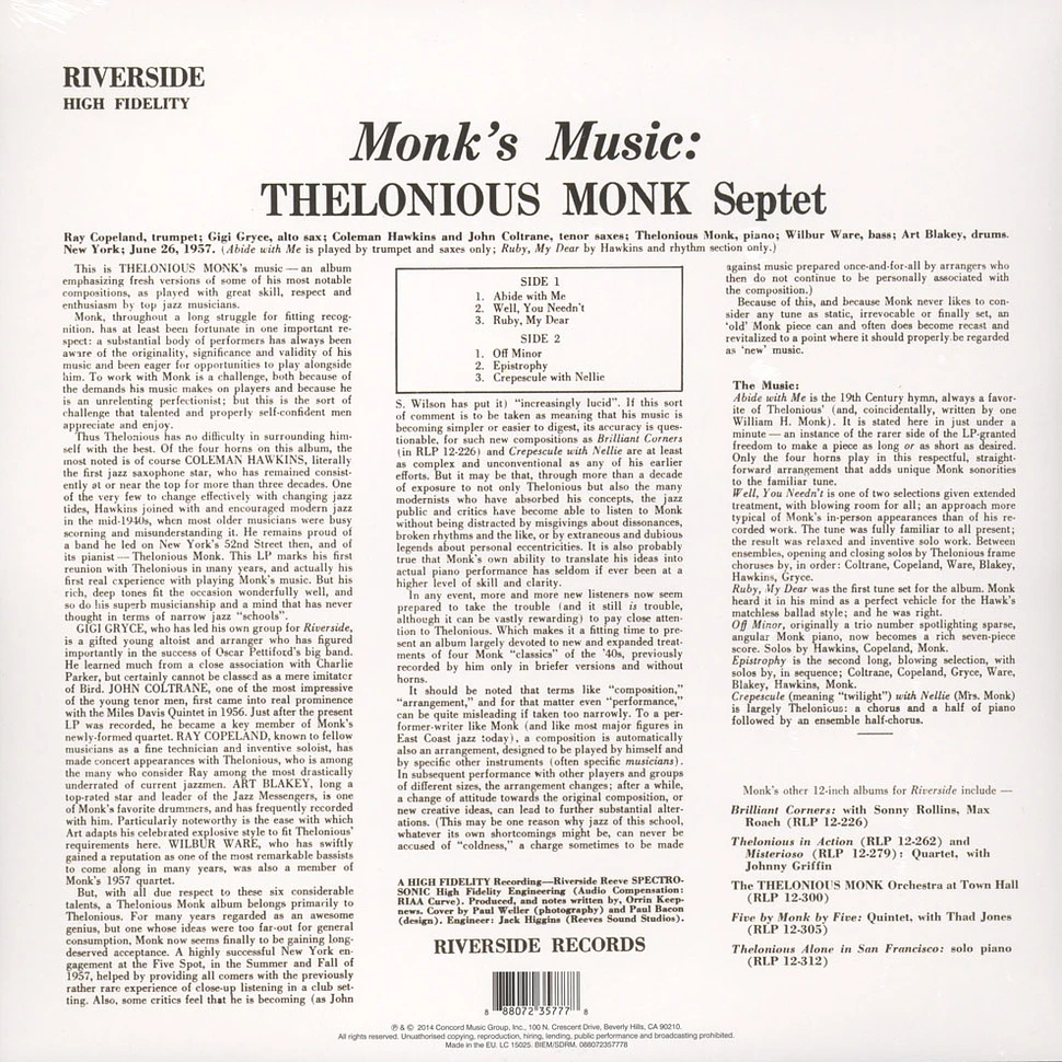 Thelonious Monk - Monk's Music Back To Black Edition