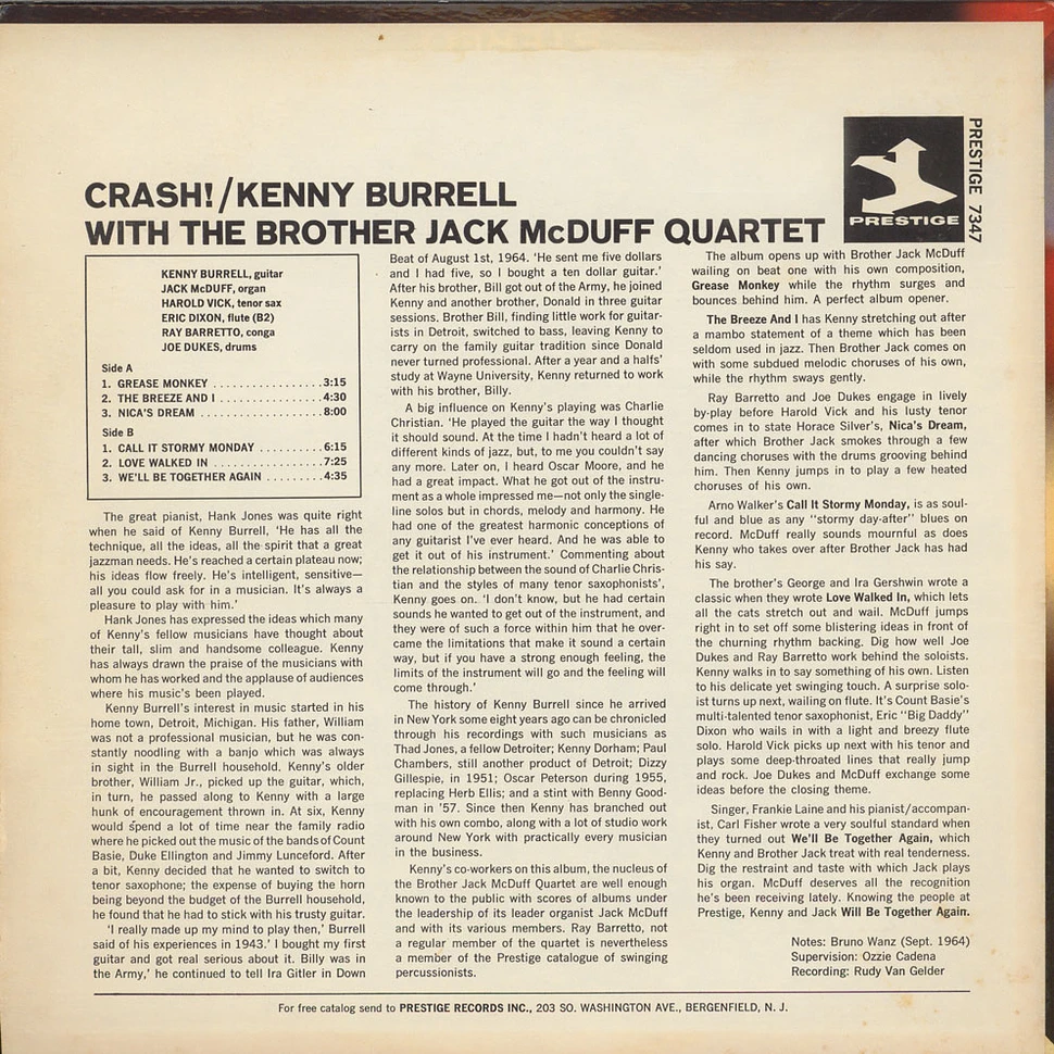 Kenny Burrell With The Brother Jack McDuff Quartet - Crash!