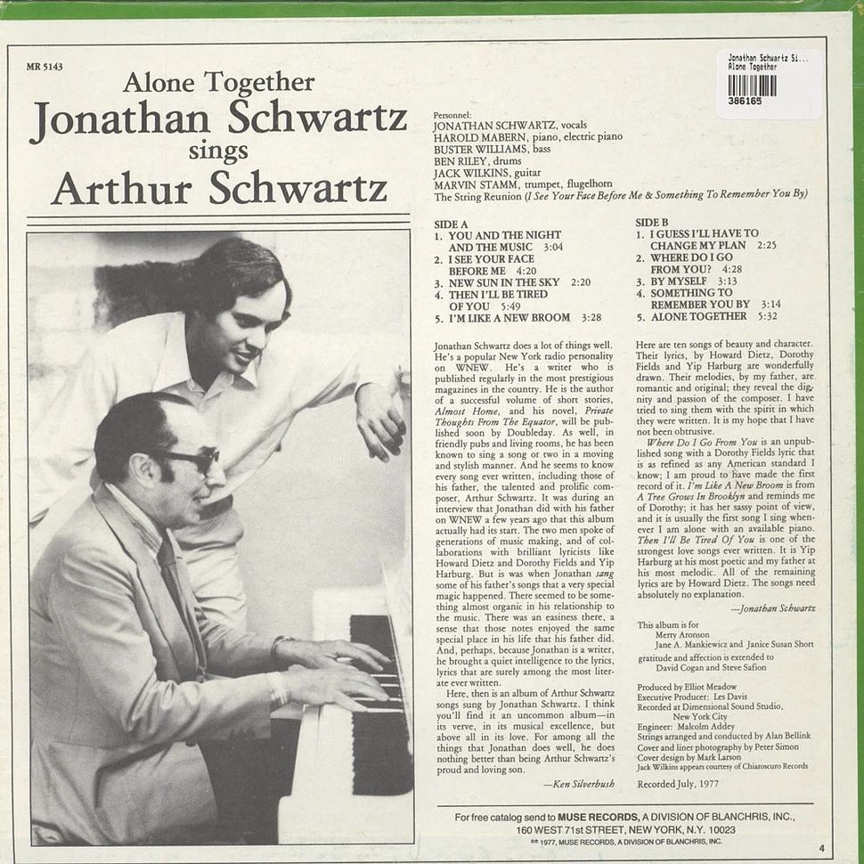 Jonathan Schwartz Sings Arthur Schwartz - Alone Together
