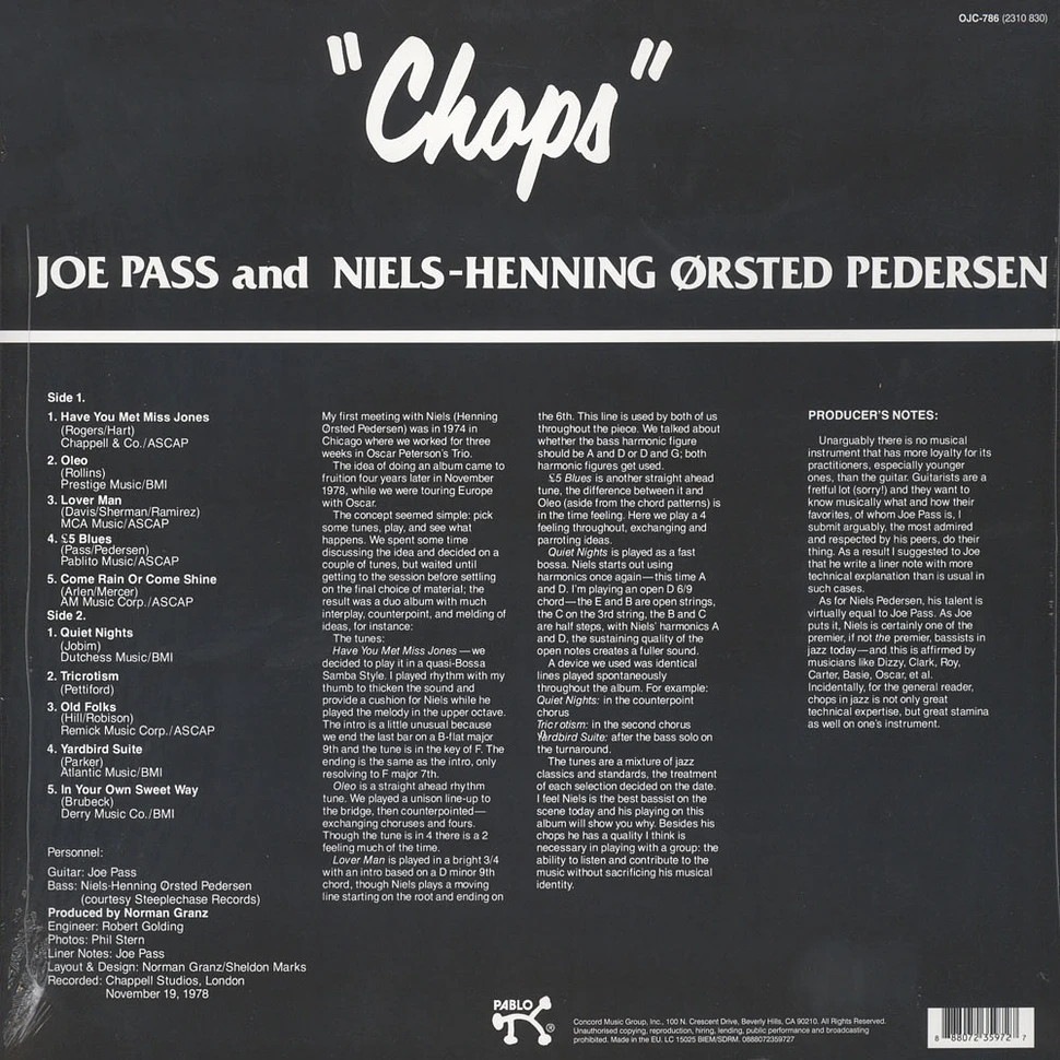 Joe Pass / Niels-Henning Orsted Pedersen - Chops Back To Black Edition