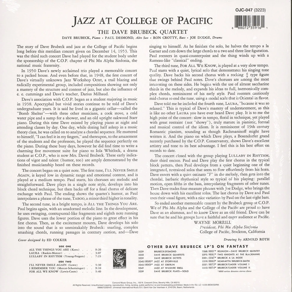 Dave Brubeck Quartet - Jazz At The College Back To Black Edition
