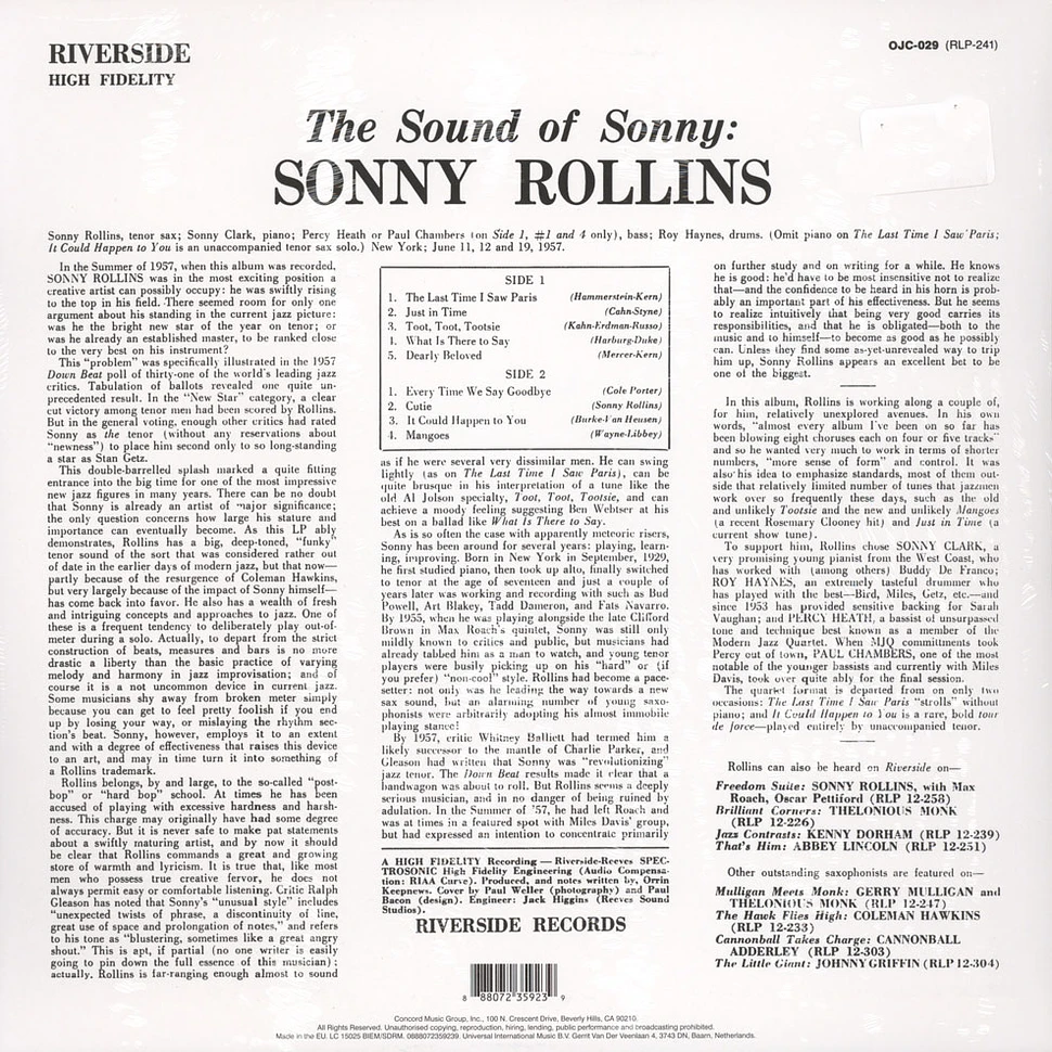 Sonny Rollins - The Sound Of Sonny Back To Black Edition