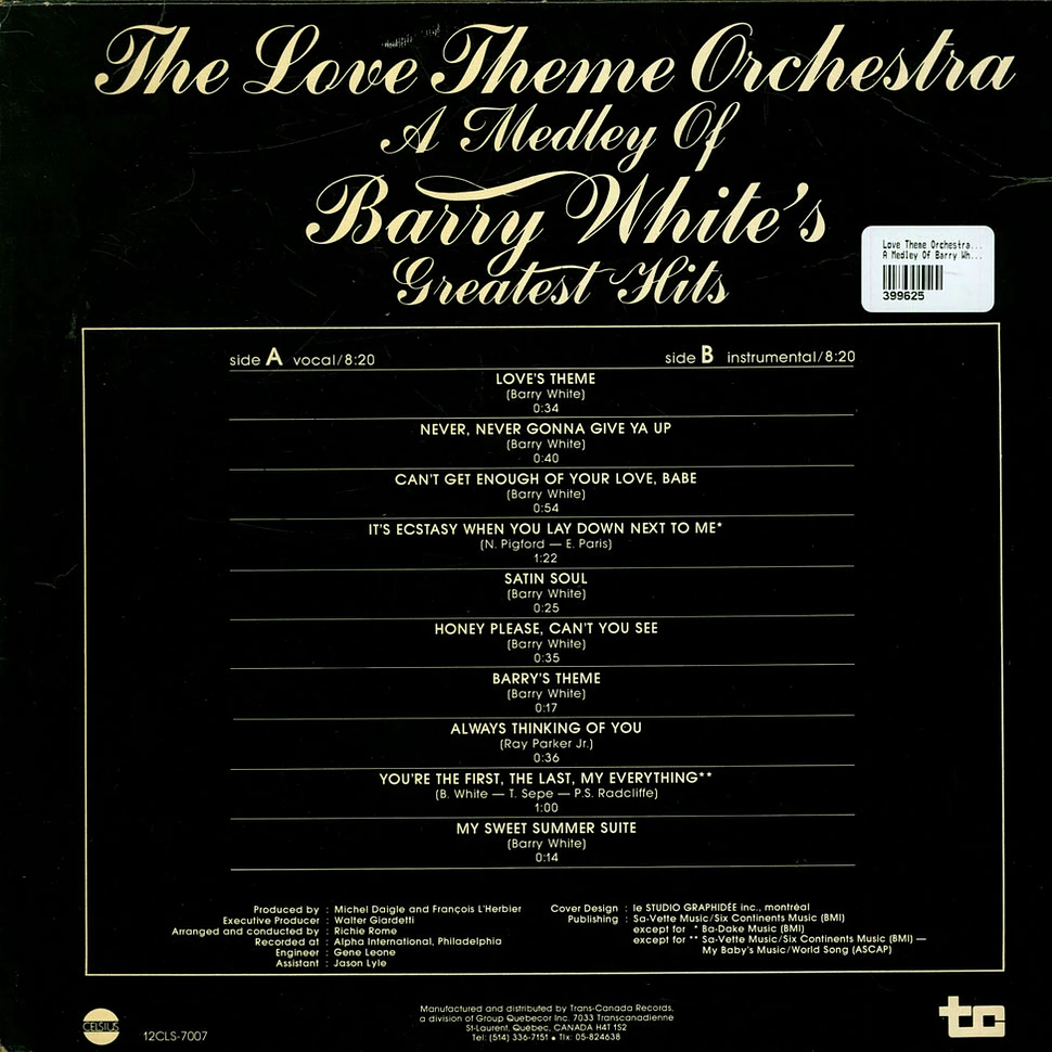 The Love Theme Orchestra - A Medley Of Barry White's Greatest Hits