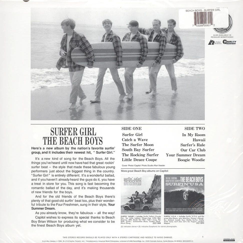 The Beach Boys - Surfer Girl 200g Vinyl, Stereo Edition