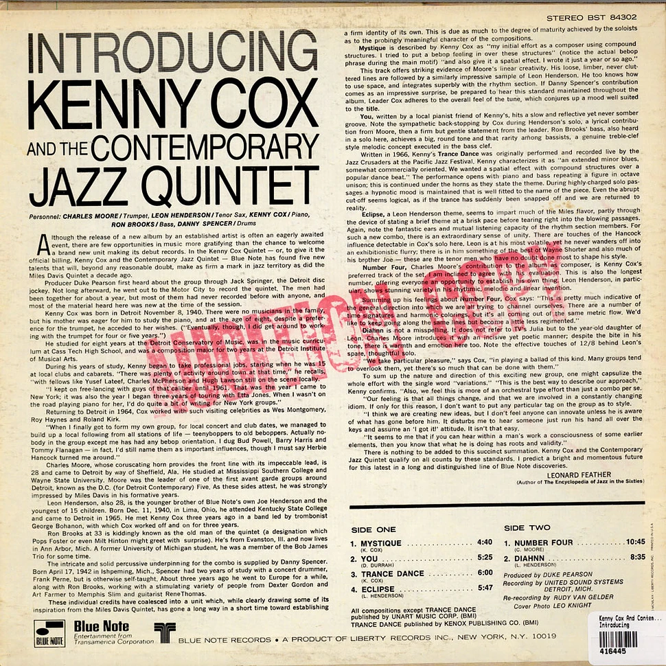 Kenny Cox And The Contemporary Jazz Quintet - Introducing Kenny Cox And The Contemporary Jazz Quintet