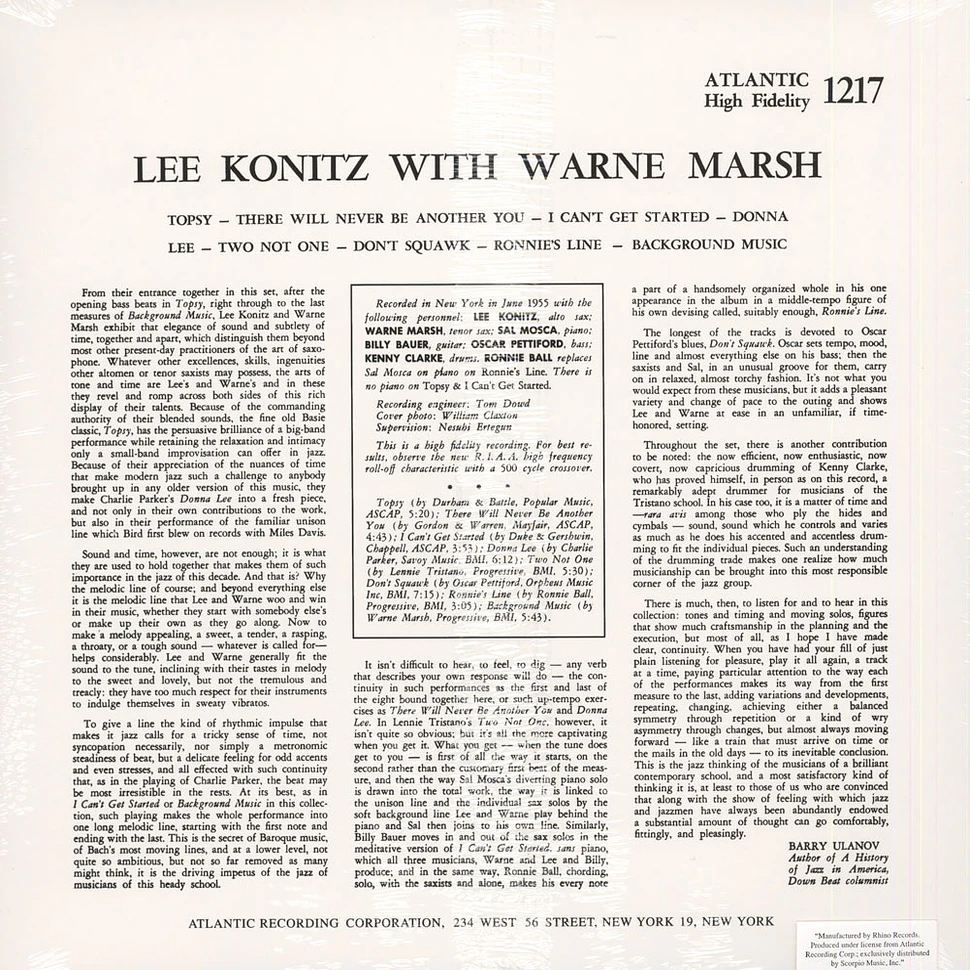 Lee Konitz - With Warne Marsh