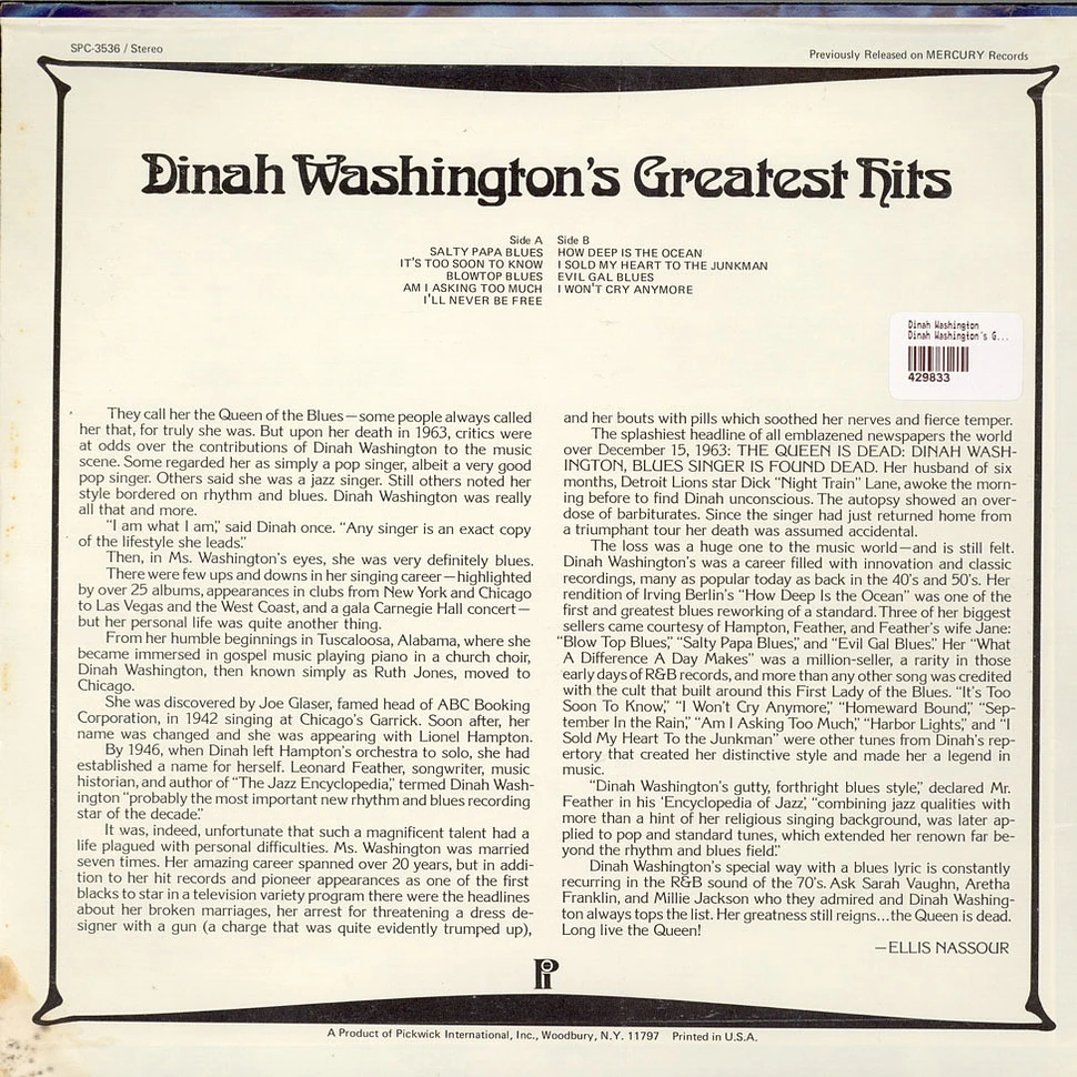 Dinah Washington - Dinah Washington's Greatest Hits Volume 1