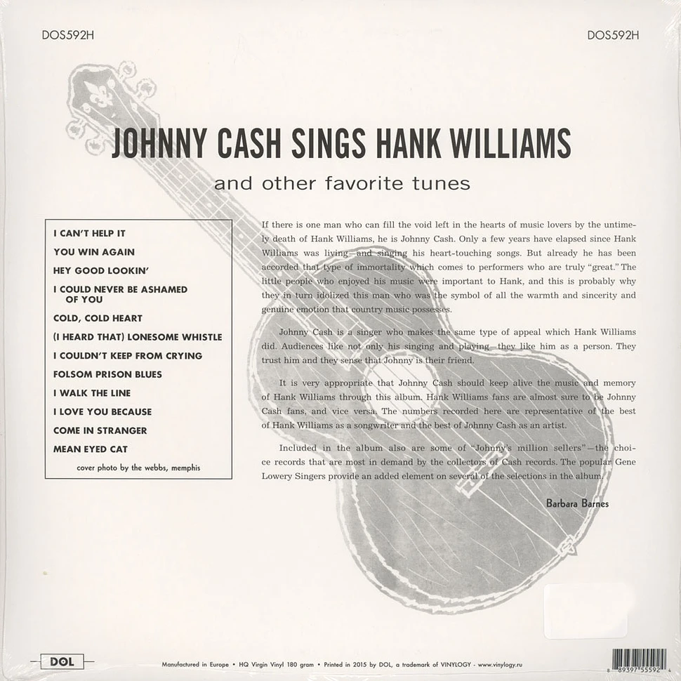 Johnny Cash - Sings Hank Williams 180g Vinyl Edition