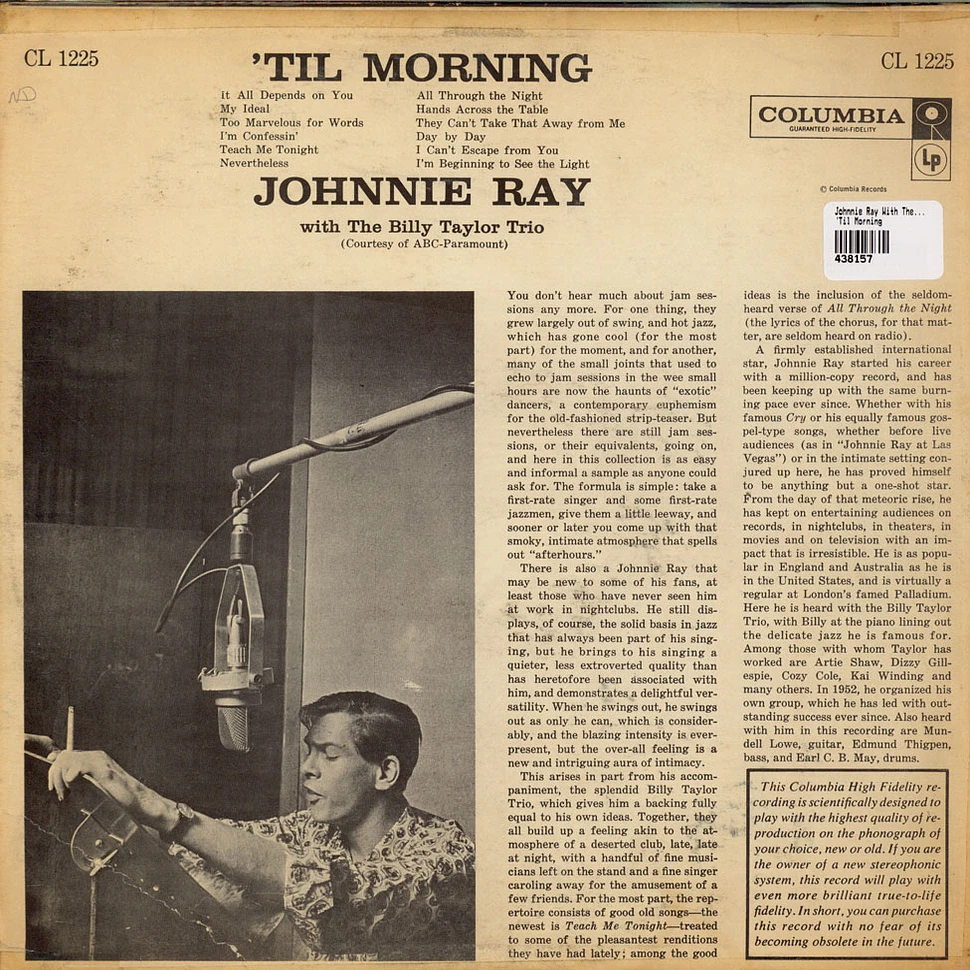 Johnnie Ray With The Billy Taylor Trio - 'Til Morning