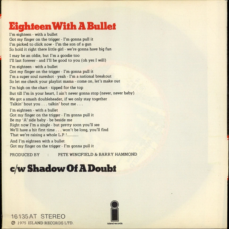 Pete Wingfield - Eighteen With A Bullet