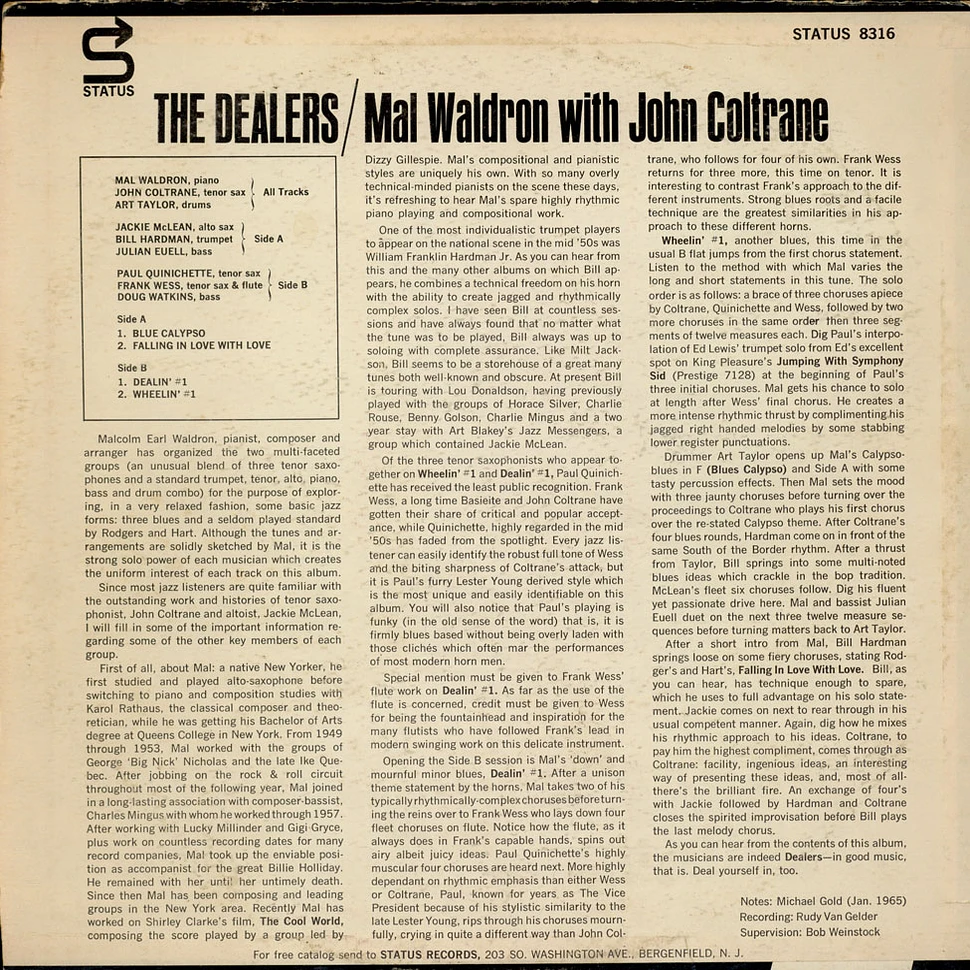 Mal Waldron With John Coltrane / Jackie McLean / Paul Quinichette / Frank Wess - The Dealers
