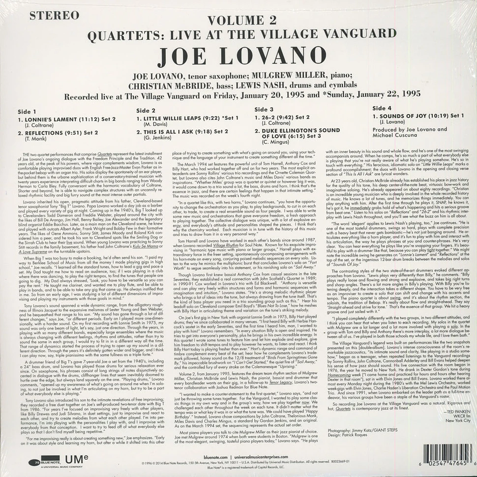 Joe Lovano Quartet - Live At The Village Vanguard Volume 2