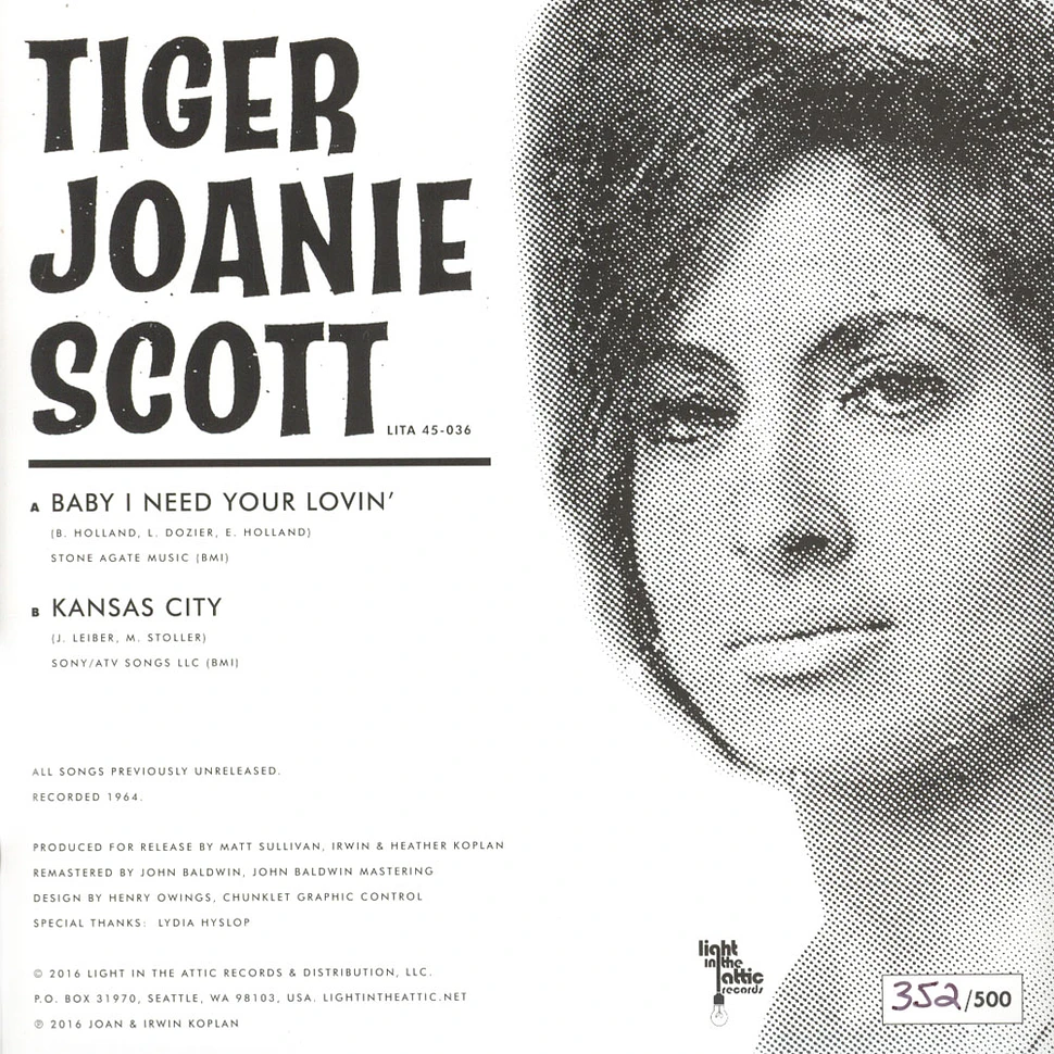 Tiger Joanie Scott - Baby I Need Your Lovin / Kansas City