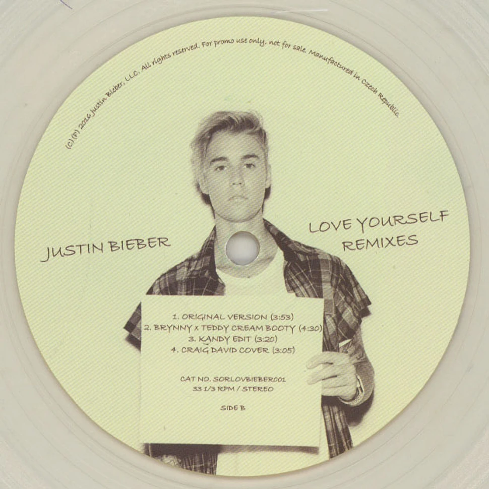 Justin Bieber - Sorry / Love Yourself Clear Vinyl Edition