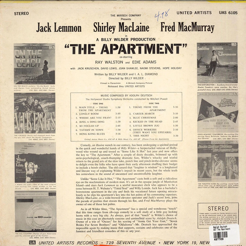 Adolph Deutsch - Music From The Motion Picture "The Apartment"