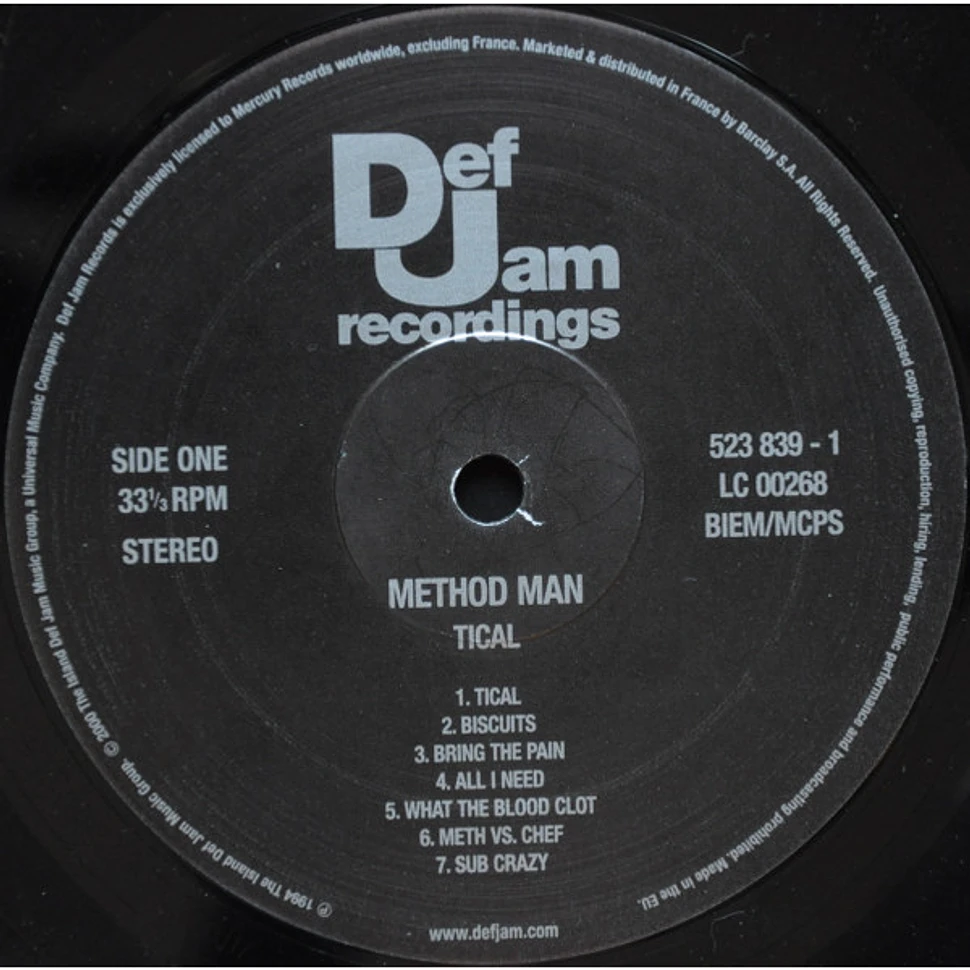 Method Man - Tical LPレコードEurope盤 Tical, Method Man – LP – Music Mania Records – Ghent